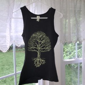 Black tank top with tree design. Econscious brand